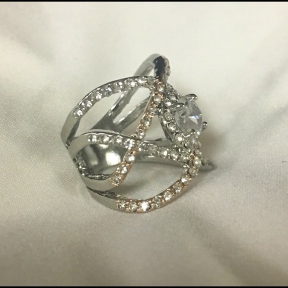 Sz 6 Silver & Rose Gold CZ Ring - Picture 2 of 3